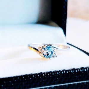 14K Aquamarine Diamond Engagement Ring
